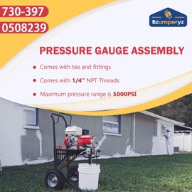 730-397 Spraying Pressure Gauge Assembly High Pressure Fluid Gauge 1/4" NPT Threads with T Fitting 508239 for Titan Airless Sprayers for Impact 340 400 540 640 740 840 for Elite 3000 3500