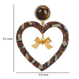 Dangle Brown Heart Leopard Earrings for Women Drop Acrylic Love Heart Print Leopard Earrings with Gold Bowknot, Tiger Eye Stone Trendy Party Jewelry for Women