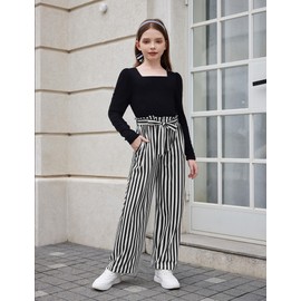 Arshiner Girls Clothing Set Casual Square Neck Long Sleeve Cotton Tops + Stylish Pants with Pockets + Headband Cute Pant Sets