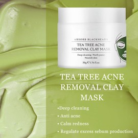 Grospe Blackhead Remover Mask with Tea Tree Essential Oil, Acne Clay Mask for Face with Hamamelis Extract Pore Cleansing Anti Redness Skin Smoothing Acne Masks for All Skin Types 2.12 Fl.Oz