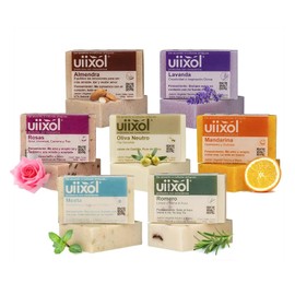 Uiixol Kit de 7 Jabones Artesanales en Barra con Aromaterapia | Jabón Corporal Natural con Lavanda, Menta, Romero, Mandarina, Rosas, Almendra y Oliva | Vegano 100 g c/u
