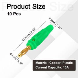 MECCANIXITY 10 Pcs 4mm Banana Plugs, 20A 9.5mm OD 53.8mm Length Speaker Wire Cable Plug Connectors, Banana Jack Connector for Speaker Wire Audio Cable, Green