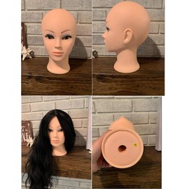 Ba Sha Bald Mannequin Head Beige Female Professional Cosmetology Manikin Doll head for Wigs Making Wig Display Hat Display Glasses Display with Free Clamp