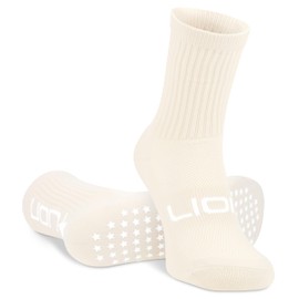 Women's Crew Non-Slip Grip Socks for Gym, Yoga, and Sports - Anti-Slip Workout Socks, Breathable Design, Available in Adult Sizes - Pastel Beige