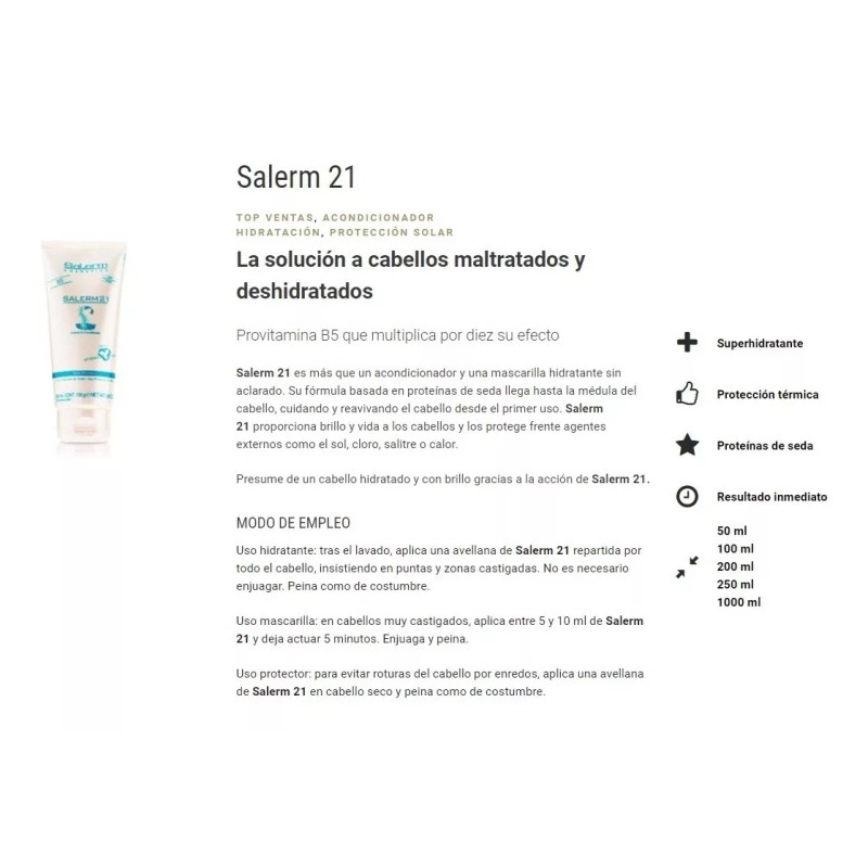 Salerm Cosmetics Silk Protein Tratamiento Cabello Muy Seco Dañado Salerm