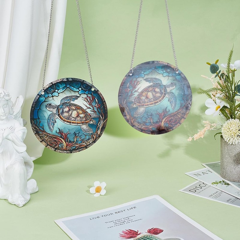 CREATCABIN Turtle Suncatcher Stained Window Hangings Acrylic Window Panel Glass