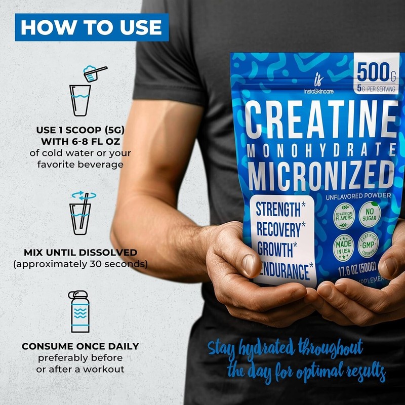 InstaSkincare InstaSkincare Creatine Monohydrate Powder for Muscle Gain 1.1 LB