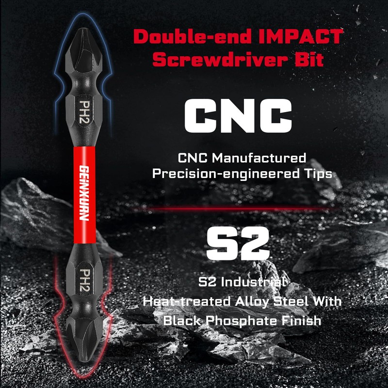 Geinxurn Impact Double End Screwdriver Bit Set, 20Pcs 2.56 In.Reversible