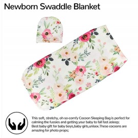 iZiv Newborn Swaddle Sack with Baby Hat Sleeping Sack Soft Stretchy Cotton Newborn Baby Shower for 0-3 Months Baby Boys Girls