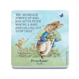 Decorative Coaster (10 x 10 cm) - Beatrix Potter - Peter Rabbit - Mr McGregor jumped up and ran after Peter�