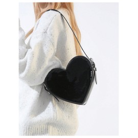 QWINEE Women's Cute Heart Shaped Shoulder Bag Zipper Small Novelty Handbag with Adjustable Strap Black One Size