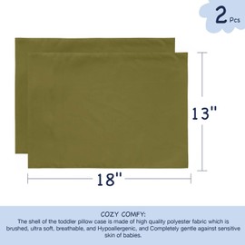 EXQ Home Toddler Pillowcases Zippered 13x18 Travel Pillow Case Set of 2, Small Pillow Case Fits Baby Pillow Sized 12x16, 13x18, Kids Pillowcases 2 Pack Machine Washable (Olive Green)
