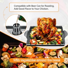 Upgraded Beer Can Chicken Holder for Grill Smoker Oven, Vertical Chicken Roaster Stand with Handle, Large Stainless Steel BBQ Barbecue Accessories, Indoor Outdoor Grill Rack Vegetables Grilling Basket