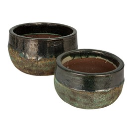 Creative Co-Op Textured Terra-Cotta Planters, Set of 2, Blue and Brown