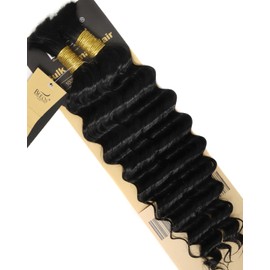 BEEOS Jet Black Boho Hair for Braiding, Deep Wave Bulk Human Hair for Knotless Bohemian Braids Curly #1 Hair Color 16 Inch 100g