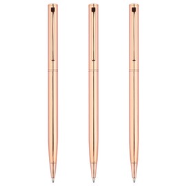 Gullor 3 Pieces Retractable Ballpoint Pen, Slim Metal Pens, 1.0mm Medium Point Black Ink, Rose Gold