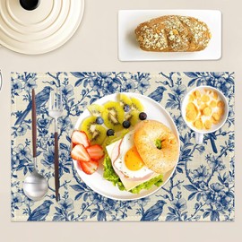 Vintage Flower Bird Placemats Set of 6,Table Mats Non-Slip Heat Resistant Washable Placemat for Party Kitchen Dining Table Decoration Indoor Outdoor