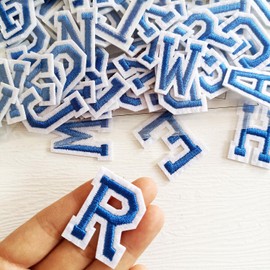 Zlettery 1.3 inch Iron on Letter Patches 78 Pieces, A-Z Embroidered Alphabet Patches for Clothing Jackets Hats Backpacks Jeans Blue