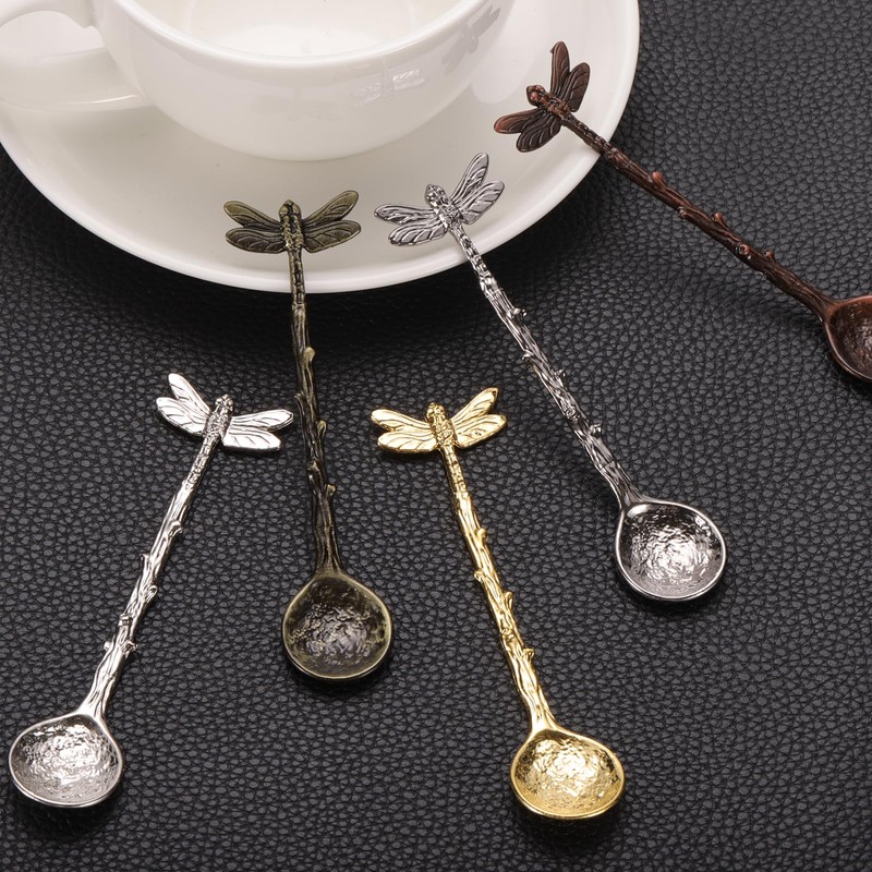 sourcing map 8pcs Retro Dragonfly Spoon, 4.3 Inch Coffee Spoon,