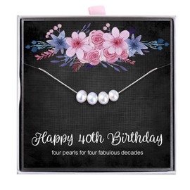 ALoveSoul 40th Birthday Gifts for Women - 4 Pearls 925 Sterling Silver Necklace for Her 4 Decade Jewelry 40 Years Old Birthday Gifts Ideas
