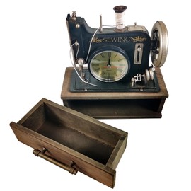 YCHTEWY-Retro Sewing Machine Style Desk Clock with Wooden Case - Manual Sewing Machine Vintage for Home Decor