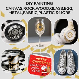 TRANSON 4 Silver and 4 Gold Paint Markers Bold and Fine Dual-tip Acrylic Paint Marker Set for Rock Painting Glass Canvas Wood Leather Ceramic Painting