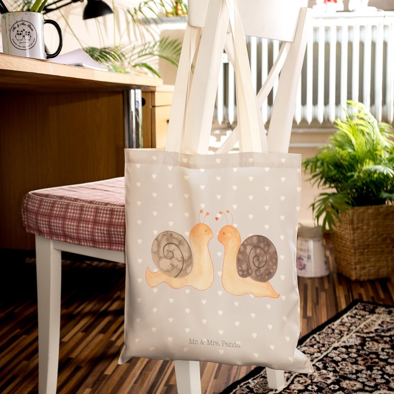 Mr. & Mrs. Panda Shopping Bag Snails Love, gray