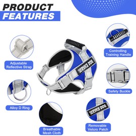 Dog Harness with Velcro Fastening, Anti-Pull Breathable Chest Harness, No-Pull Safety Harness, Reflective Dog Harness, Adjustable, Soft, for Large/Small Dogs (Grid, M)