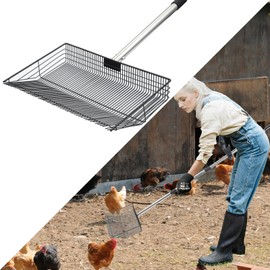 AiQInu Chicken Poop Scooper Extra Large Sturdy Spring Steel Chicken Poop Shovel Heavy Duty 24 to 90" Adjustable Sifting Shovel for Chicken Coop with Long Stainless Steel and Rubber Handle