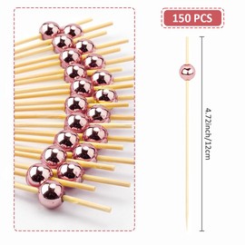 Cocktail Sticks for Food 150 PCS 4.7 Inch Rose Gold Pearl Cocktail Picks Party Skewers Long Toothpicks Food Sticks Toothpicks for Appetizers Dessert Skewer for Wedding Gradution Party Decorations