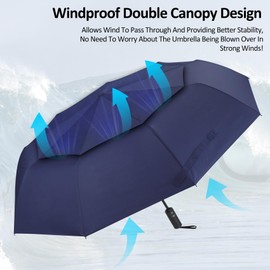 Gifmore Umbrella Small Storm Proof - Lightweight Automatic Pocket Umbrella - Strong Portable Travel Umbrella for Men and Women, navy