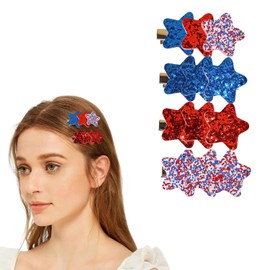 4th of july Hair Clips Red Blue White Star design Glitter Cheer Hairpins Barrettes for Girls Independence Day Hair Accessories 4pcs