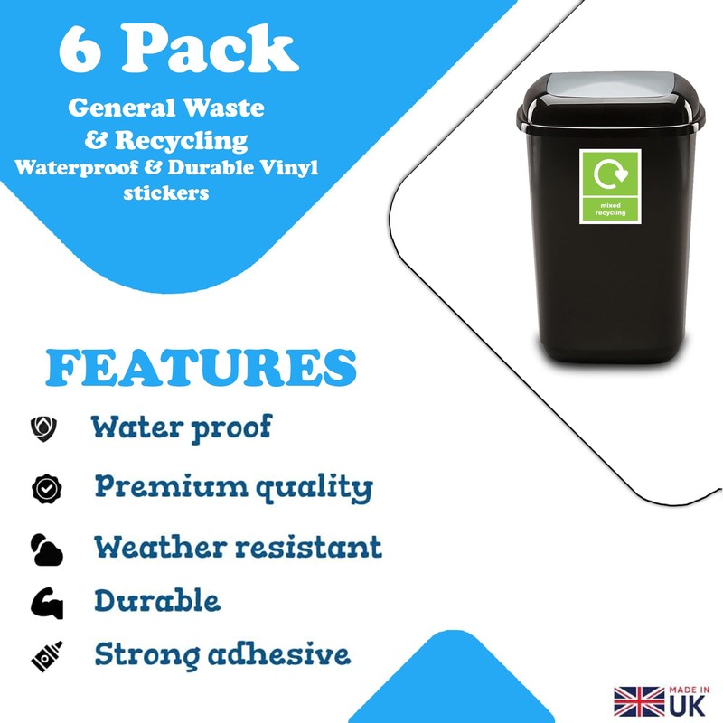 Recycling General Waste Trash - wheelie Bin Stickers - 6