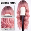 KOME Ombre Pink Wavy Wigs for Women,Long Wavy Wig with