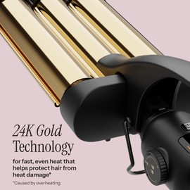 Hot Tools Pro Artist 24K Gold Digital 3 Barrel Hair Waver | Long Lasting Defined Waves (Jumbo Size)