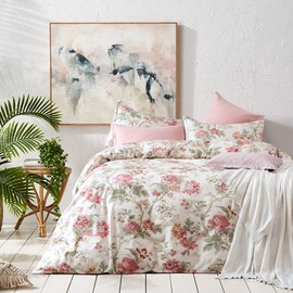 Eikei Home French Country Garden Toile Floral Printed Duvet Quilt Cover Cotton Bedding Set Asian Style Tapestry Pattern Chinoiserie Peony Blossom Tree Branches Multicolored Pattern (King, Ivory)