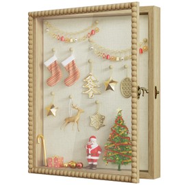 Love-KANKEI Shadow Box Frame 13x16, Deep Large Shadow Box Display Case with Unique Beads Door and Glass Window, Wood Memory Box for Pictures,Medals,Memorabilia,Collections Natural