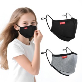 Kids Face Mask 2 PACK Cotton Cloth Face Mask Reusable Comfort Soft Dust Protection Breathable Washable Face Covering with Filter Pocket and Nose Wire for Children