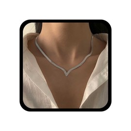 Inilbran Boho Schlange Fischgrät-Halskette Vintage V Form Choker Halskette Silber Flach Schlange Kette Halskette Minimalistischen Kurzen Kragen Halskette Schmuck Für Frauen