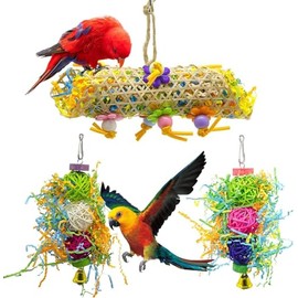 3 Pack Bird Chewing Toys Foraging Shredder Toy Parrot Cage Shredder Toy Bird Loofah Toys Foraging Hanging Toy for Cockatiel Conure African Grey Parrot