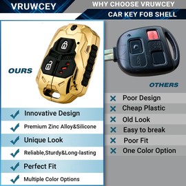 No Cutting Required - Upgraded Heavy Key Fob Cover Case for Lexus RX350 RX330 RX300 RX400h RX450h ES300 ES330 GS300 GS400 GS430 GX470 IS300 IS330 LS400 LS430 LX470 SC430 Key Fob Shell (Gold)
