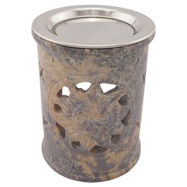 Soapstone Sun Incense Burner - Height 11 cm - with Stainless Steel Strainer & Metal Disc - Ideal for Incense & Herbs