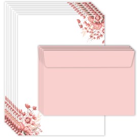 Letter Paper A5 Envelope Set Elegant with Flowers in Dusky Pink Printed 2 Sides A5 120 g/m² C6 80 g/m² Envelope 20 Sheets Writing Paper with 10 Envelopes