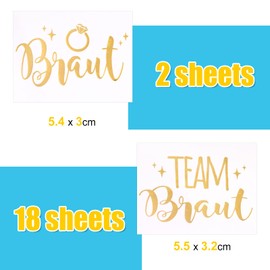 Team Bride Tattoos Gold 2 x Bride & 18 x Team Bride Temporary Tattoos for Bachelorette Party Decoration Hen Party Accessories JGA Women Wedding Decoration etc.