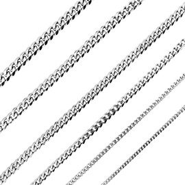 GoPaw Men Sturdy Cuban Chain Necklace, 3/3.5/5/6mm, 18" 20" 22" Length, Silver Stainless Steel Cuban Miami Chain Link Hip Pop Silver Chains Necklace for Men Women (56.00, Silver-6MM Wide)