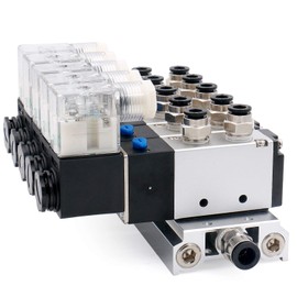 Heschen Electrical Pneumatic 5 Solenoid Valve 4V210-08 DC24V PT1/4 5 Way 2 Position Manifold Base Muffler Quick Fittings Set