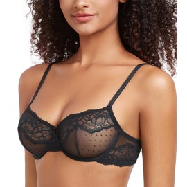 DotVol Women's Large Sizes Transparent Underwired Unlined Balconette Bra Lace Bra, black