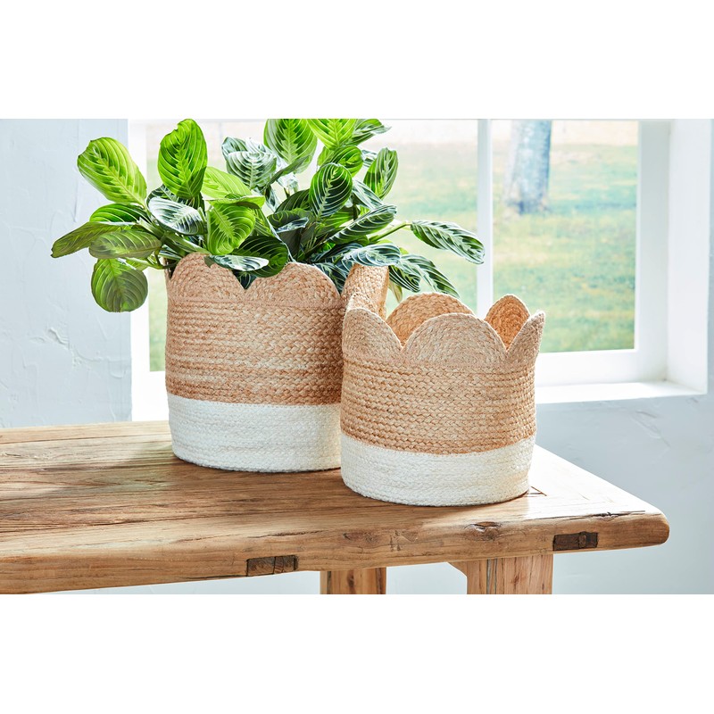 Mud Pie Scalloped Edge Jute Basket, Brown