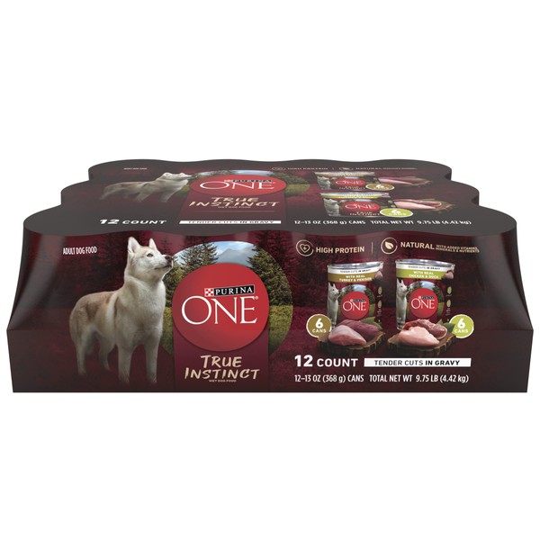 Purina ONE True Instinct Tender Cuts in Gravy With Real Turkey and Venison, and With Real Chicken and Duck High Protein Wet Dog Food Variety Pack - (12) 13 oz. Cans