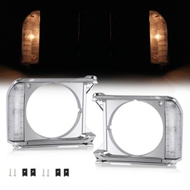 HECASA Pair Headlight Bezels Compatible with 1979 1980 1981 Toyota Pickup Headlamp Headlight Door Cover Trim Driver & Passenger Side Silvery Bezel+Clear Lens